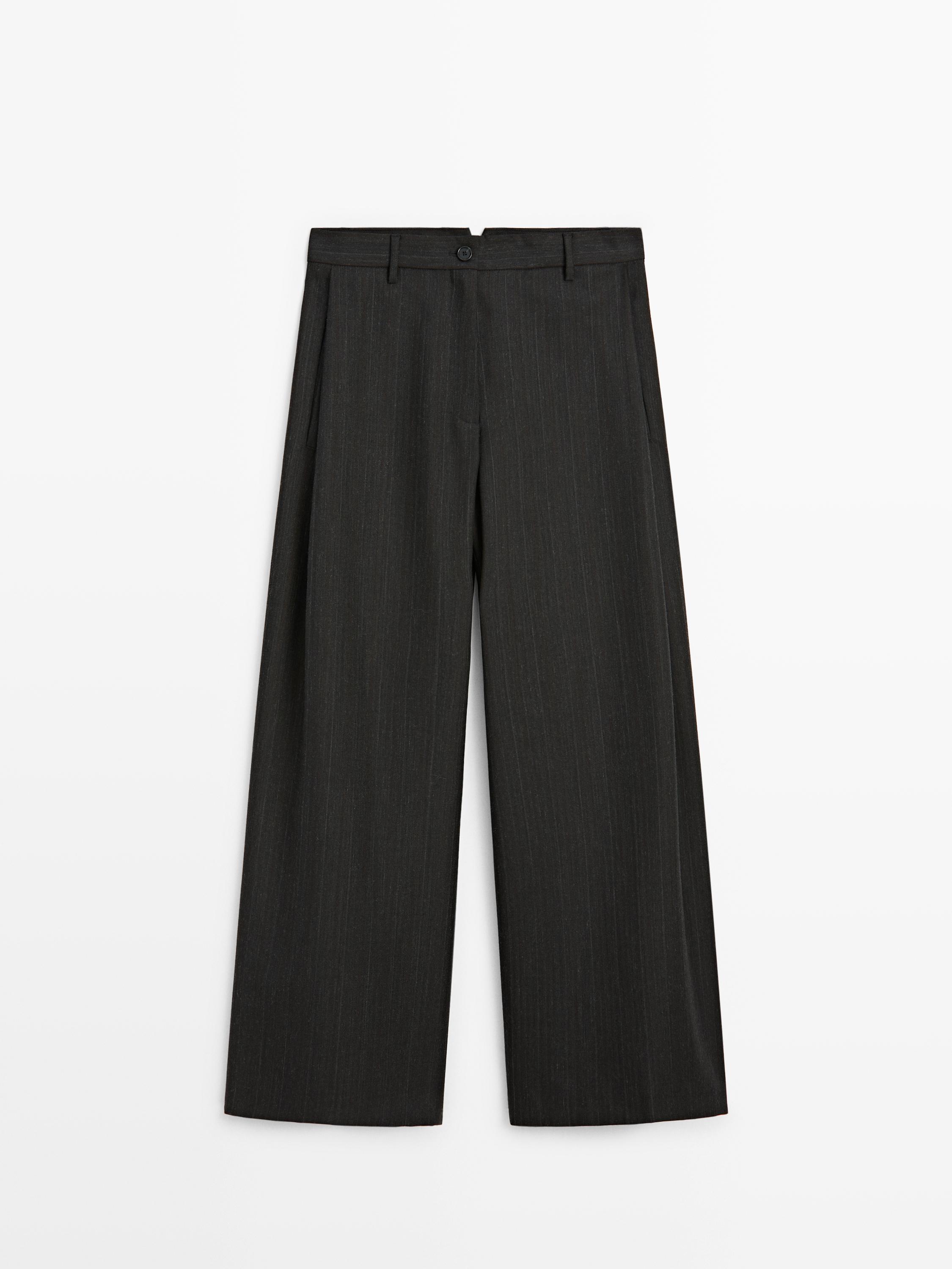 Striped wool blend wide-leg trousers